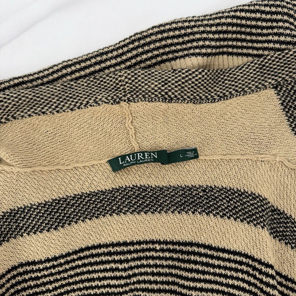 Lauren Ralph Lauren Sz L Linen/Cotton Striped Knit Long Cardigan‎ Fringe Western - Picture 5 of 9